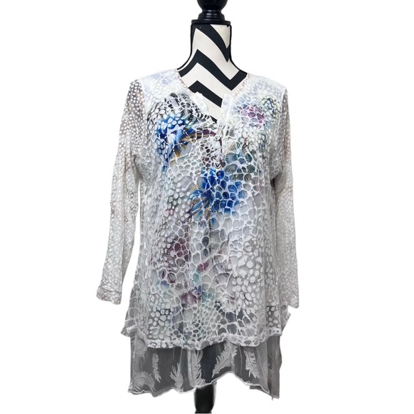 Kamana Boho Artsy Sheer Y2K Layered Sz L Tunic Top - Picture 1 of 11